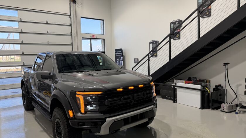 Ford Raptor window tint at the Kingdom Window Tint shop in Lewisville, TX