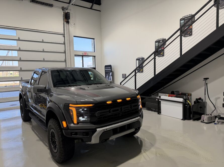 Ford Raptor window tint at the Kingdom Window Tint shop in Lewisville, TX