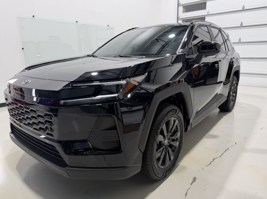 Black Toyota RAV4 XLE after ceramic coating at Kingdom Window Tint in Lewisville, TX
