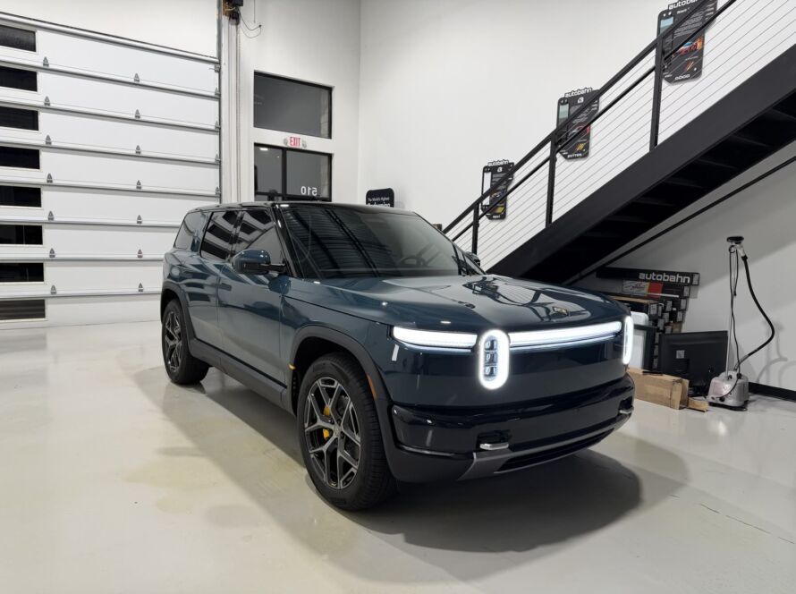 Rivian R1S with ceramic coating over PPF at Kingdom Window Tint in Lewisville, TX